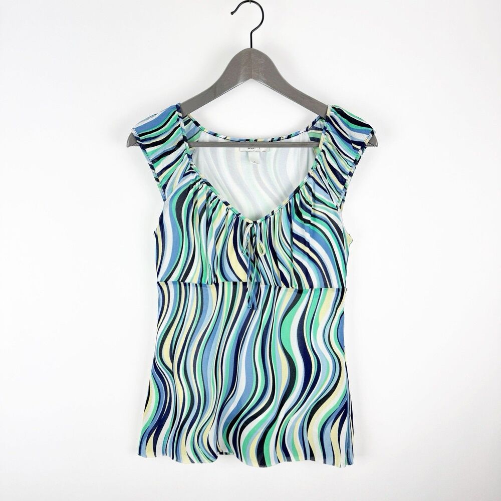 LOFT Vintage Babydoll Top Women's Small Multicolor Stripe Y2K 90s Sheer Tank